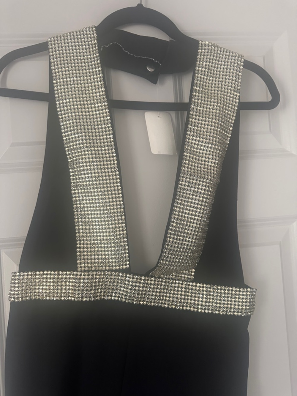 Black Jumpsuit with Silver Rhinestone Straps